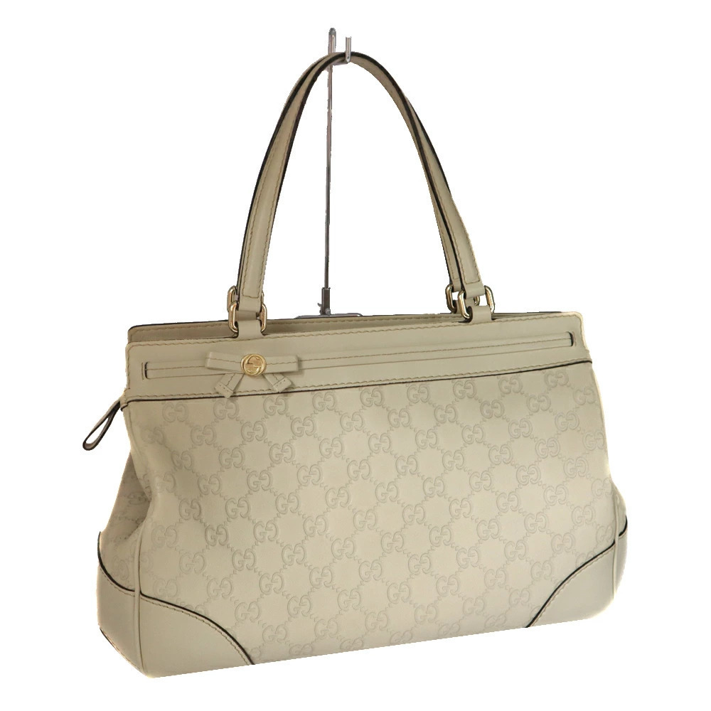 GUCCI Tote Bag Shoulder Handbag Shima Leather Ivory White GG Ribbon - Picture 1 of 10